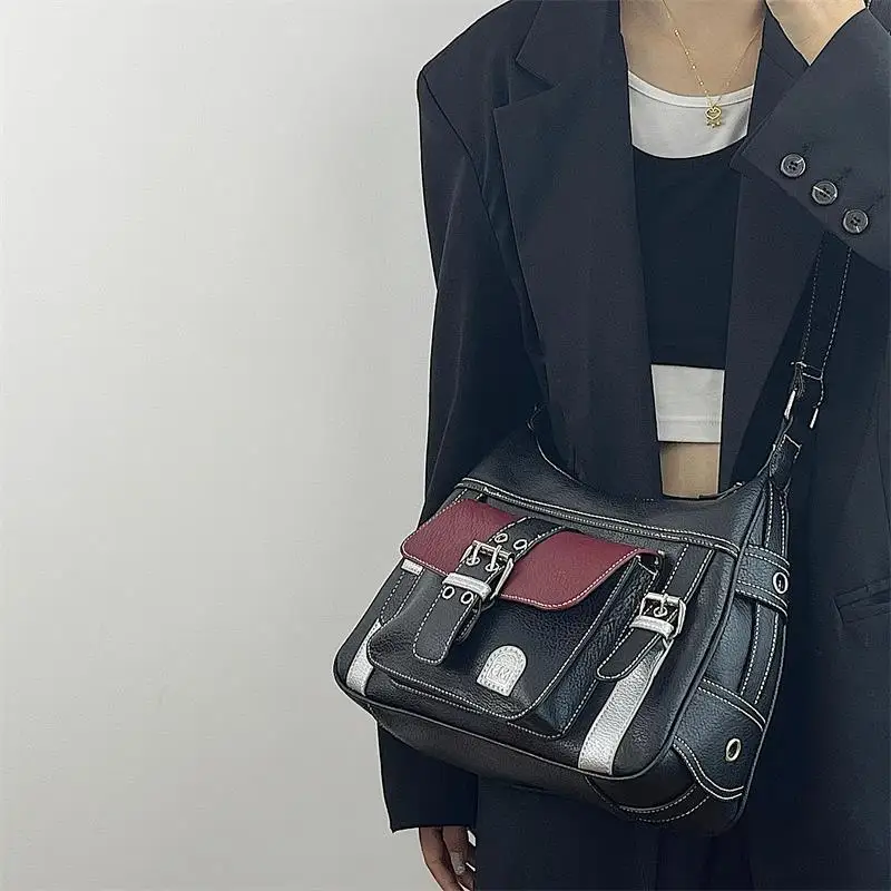 Bolso cruzado texturizado para mujer, bolsa de mano de gran capacidad, estilo Retro americano y europeo