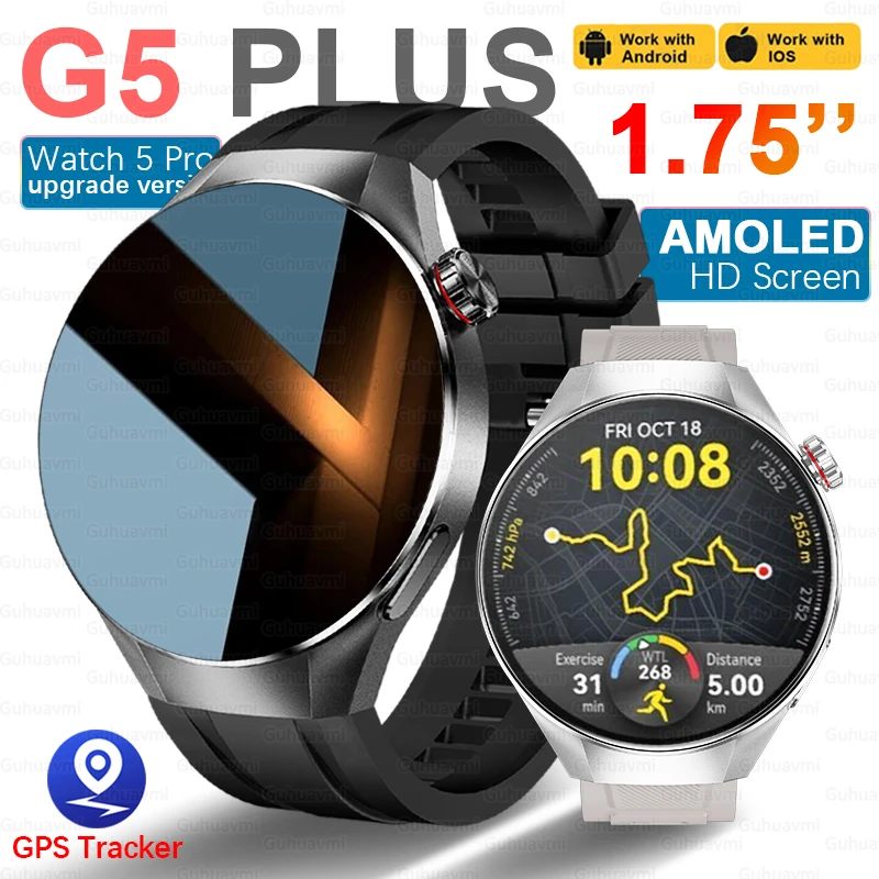 

2025 New G5 PLUS Watch GPS Tracker Smart Watch Men 1.75" AMOLED Compass IP68 Waterproof Bluetooth Call Smart Bracelet For Huawei