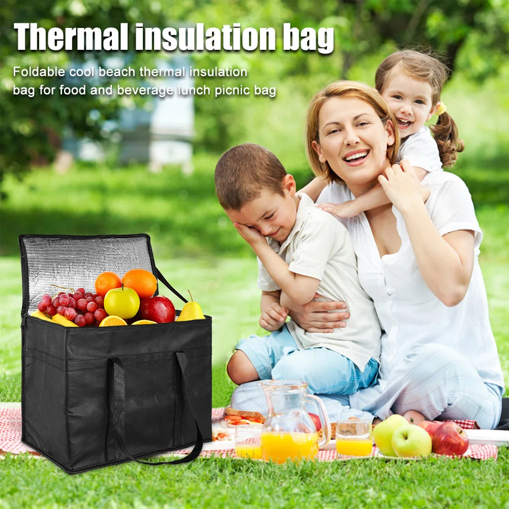 30L Portable Insulated Cooler Bag Leak-proof Food Delivery Bag Foldable Food Thermal Tote Bag for Picnic Beach Camping Work Trip - view 6