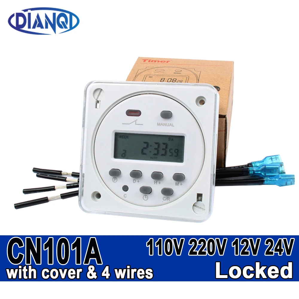 1pc CN101A Timer with Protective Cover and 4pcs Wires Digital LCD Power Programmable Time Switch Relay weekly 7days