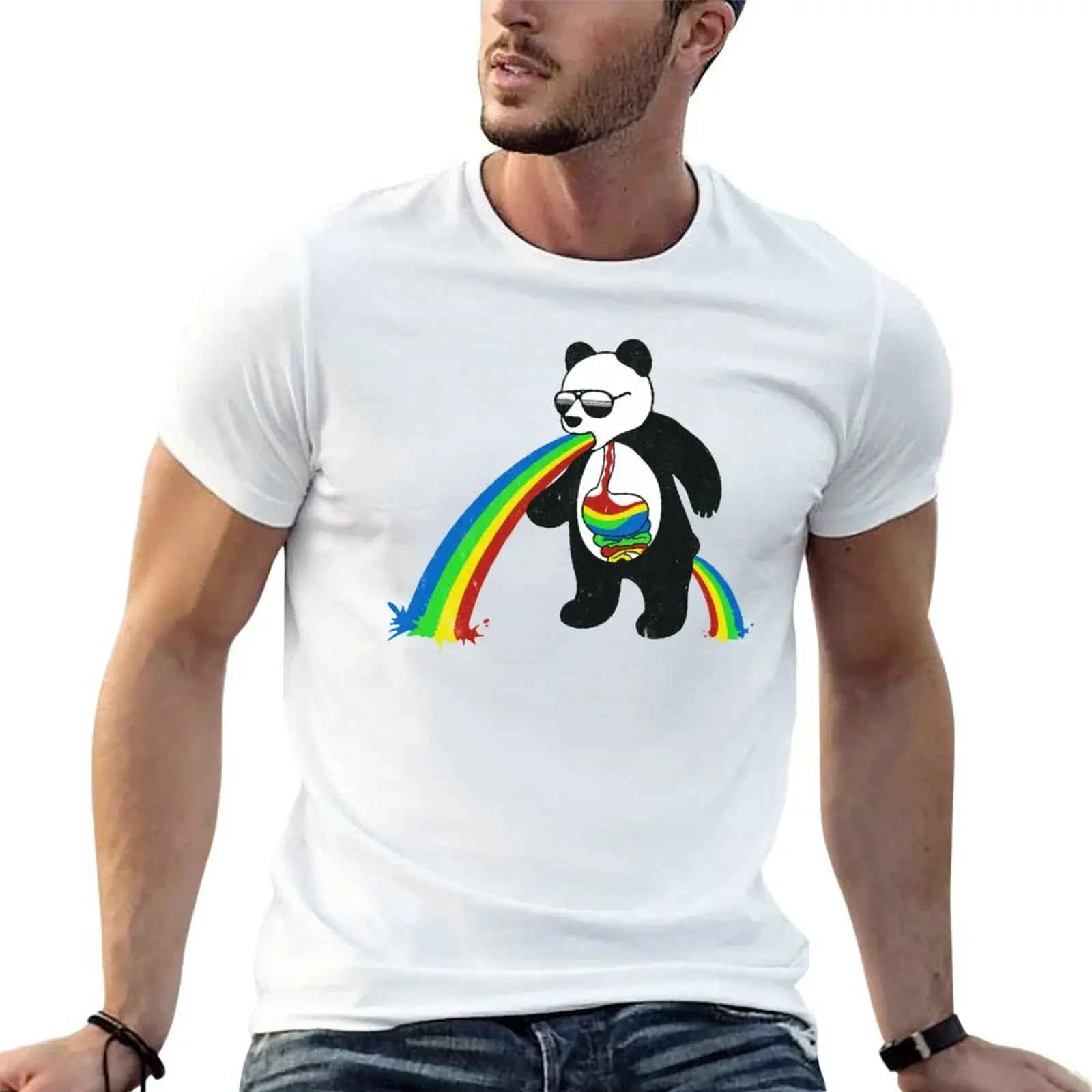 New Panda Throwing Up Rainbow T-Shirt quick drying t-shirt funny t shirts plus size tops mens vintage t shirts