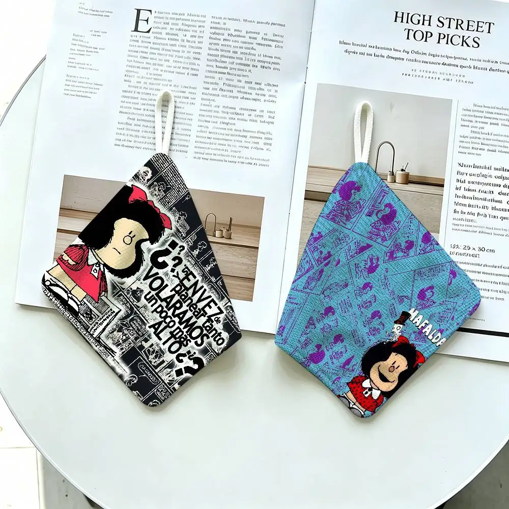 Cartoon Mafalda Polyester Cotton Hand Wiping Towel with Hanging Loop, Lightweight for Home and Commercial Use