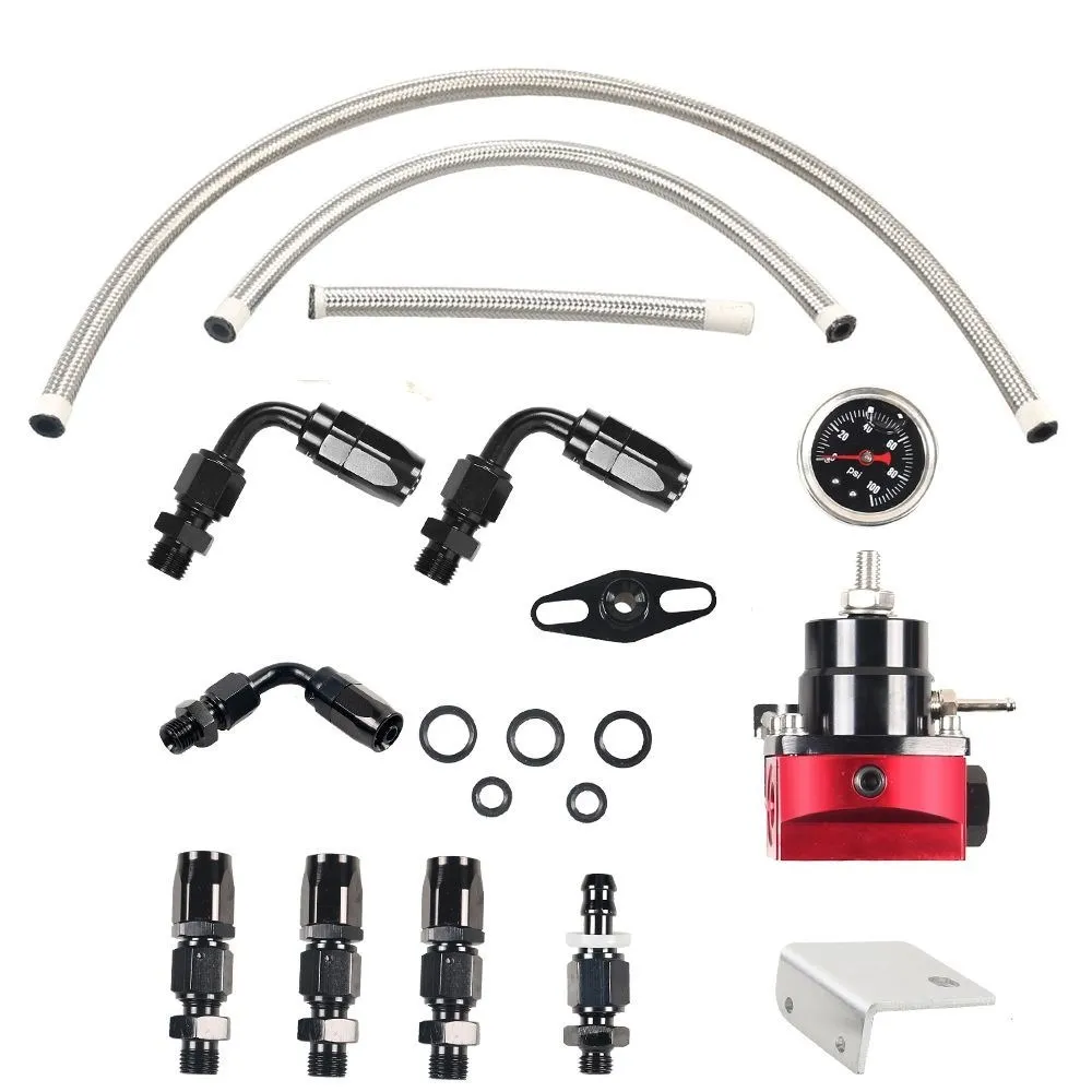 Adjustable FPR AN6 Fitting EFI Fuel Pressure Regulator For 7MGTE MKIII with Hose Line Fittings Oil 100psi Gauge Universal