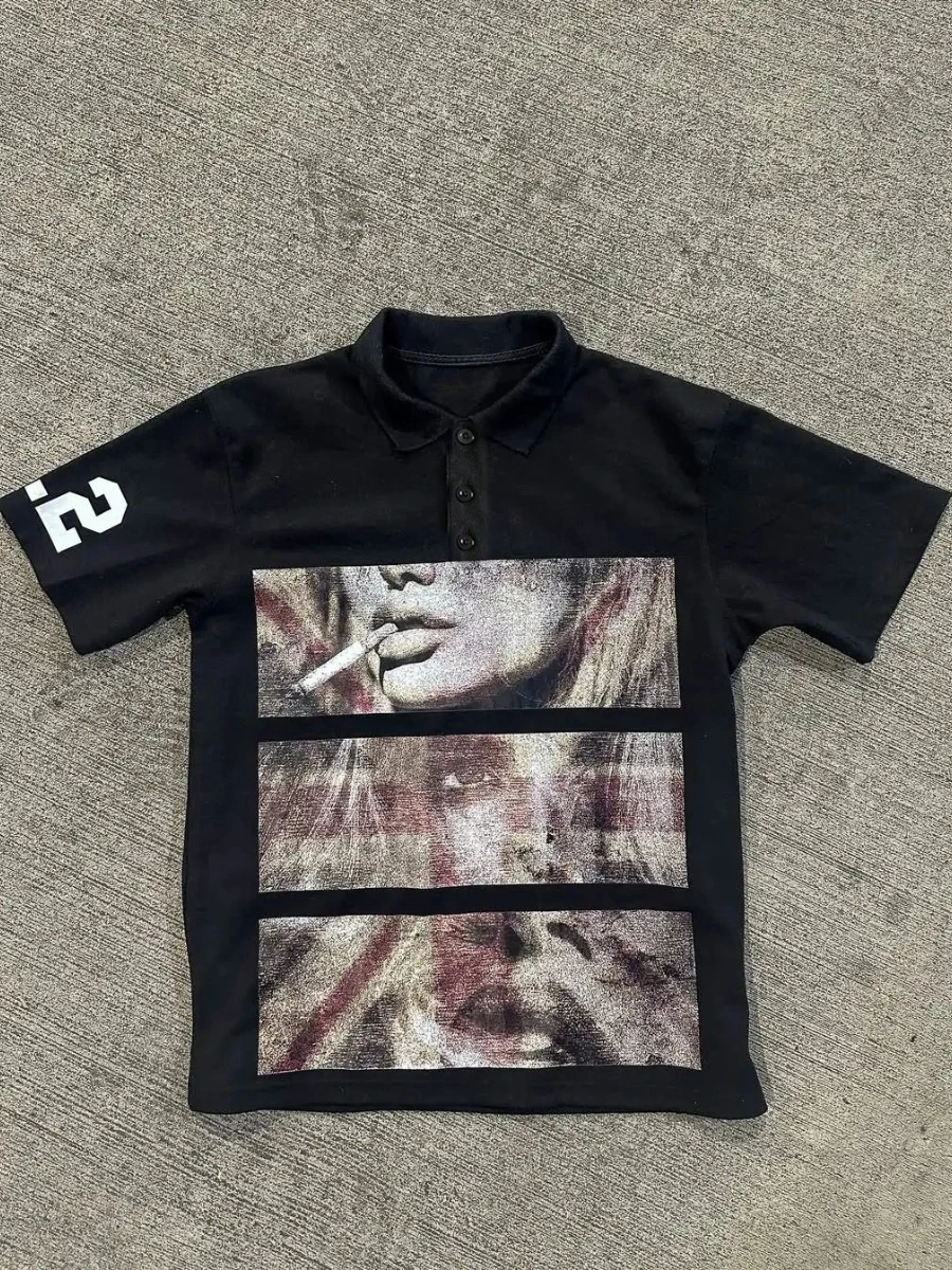 Men's Streetwear Style Gothic Punk Polo Shirt Y2K T-Shirt Summer Wear Classic Lapel Short Sleeve Minimalist  Fashion Unisex Tee