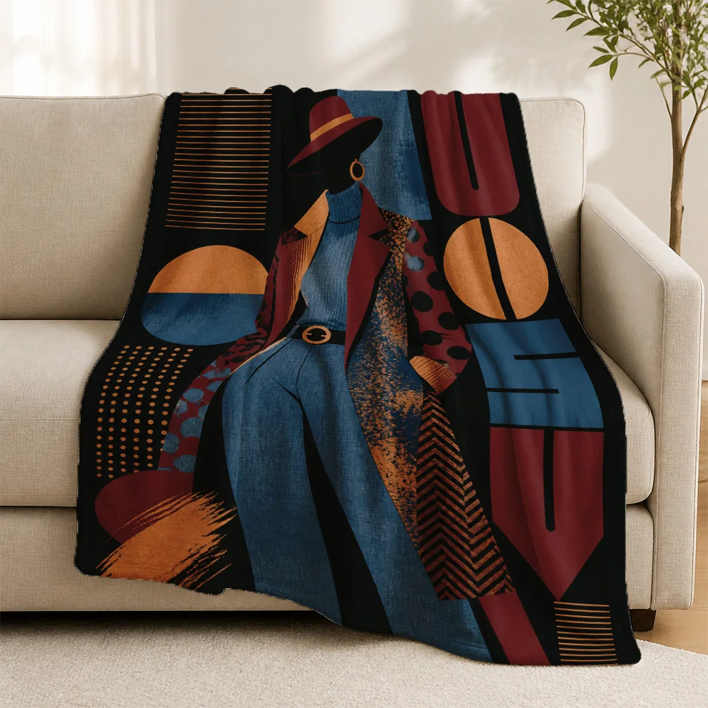 Chic Boho Abstract Art Print Throw Blanket for Sofa Decorative Mid Century Modern Living Room Home Decor Gift