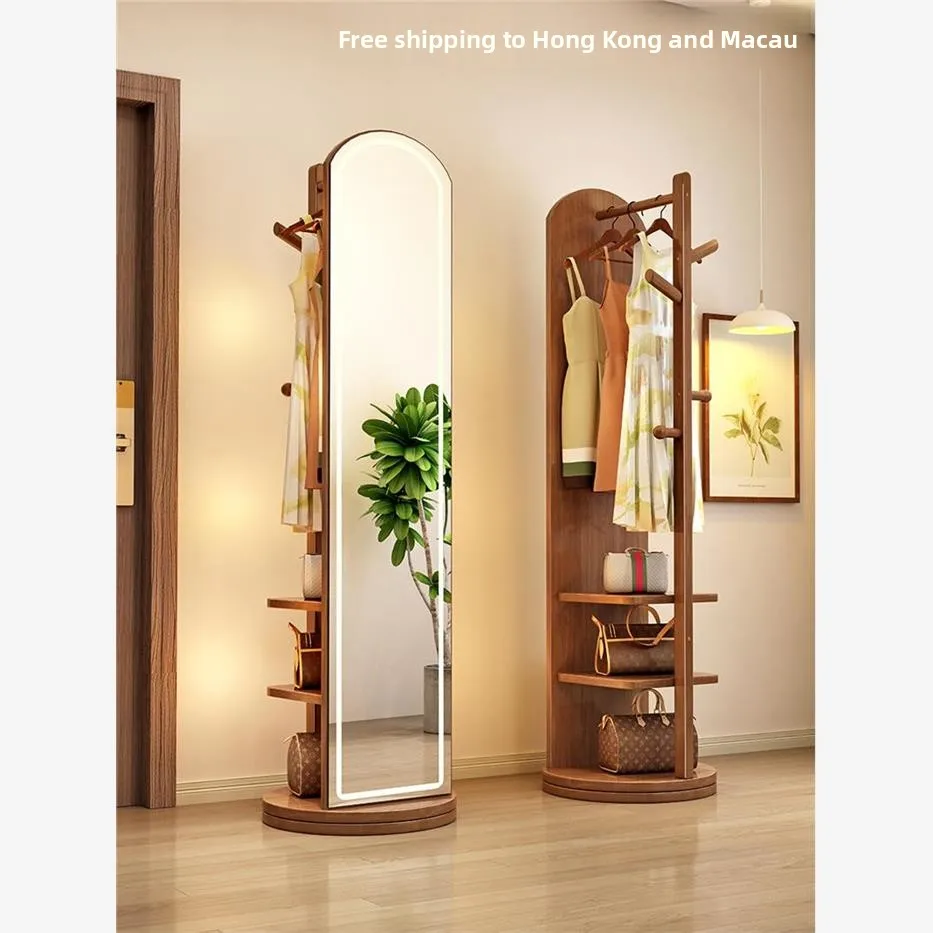 

Hong Kong Sle Wood Full Body Mirror Floor Standing Bedroom Ready to Wear Mirror with Clothes Hanger Portable Design