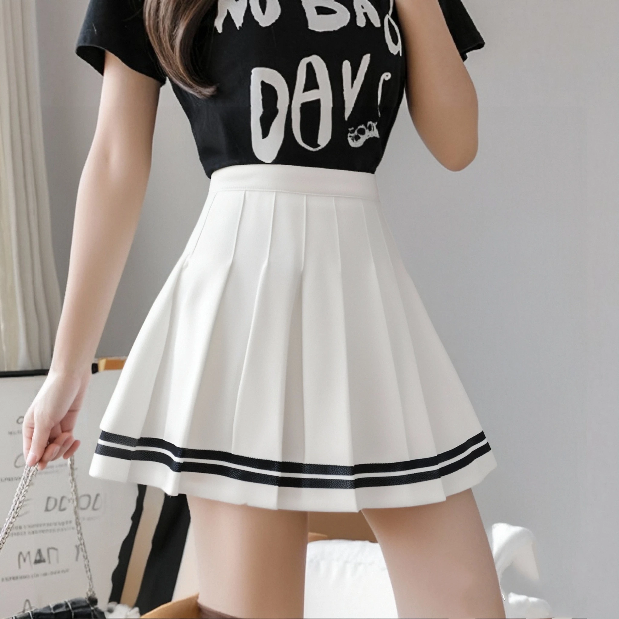 Fashion Preppy Style Pleated Skirts Women 2025 Spring Summer New A Line Short Dress Sweet Girl High Waist Petchwork Skirt Street - Image 3