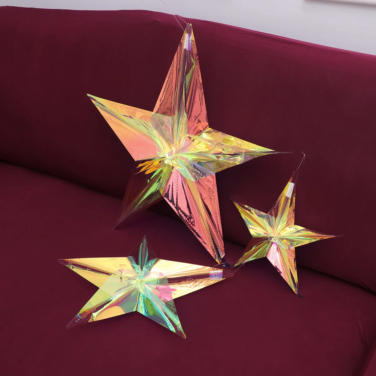 

3pcs Colorful Neon Film Star Pendant 12 Inch 16 Inch Decor For Party Wedding Birthday Holiday Home Restaurant Hotel Decoration
