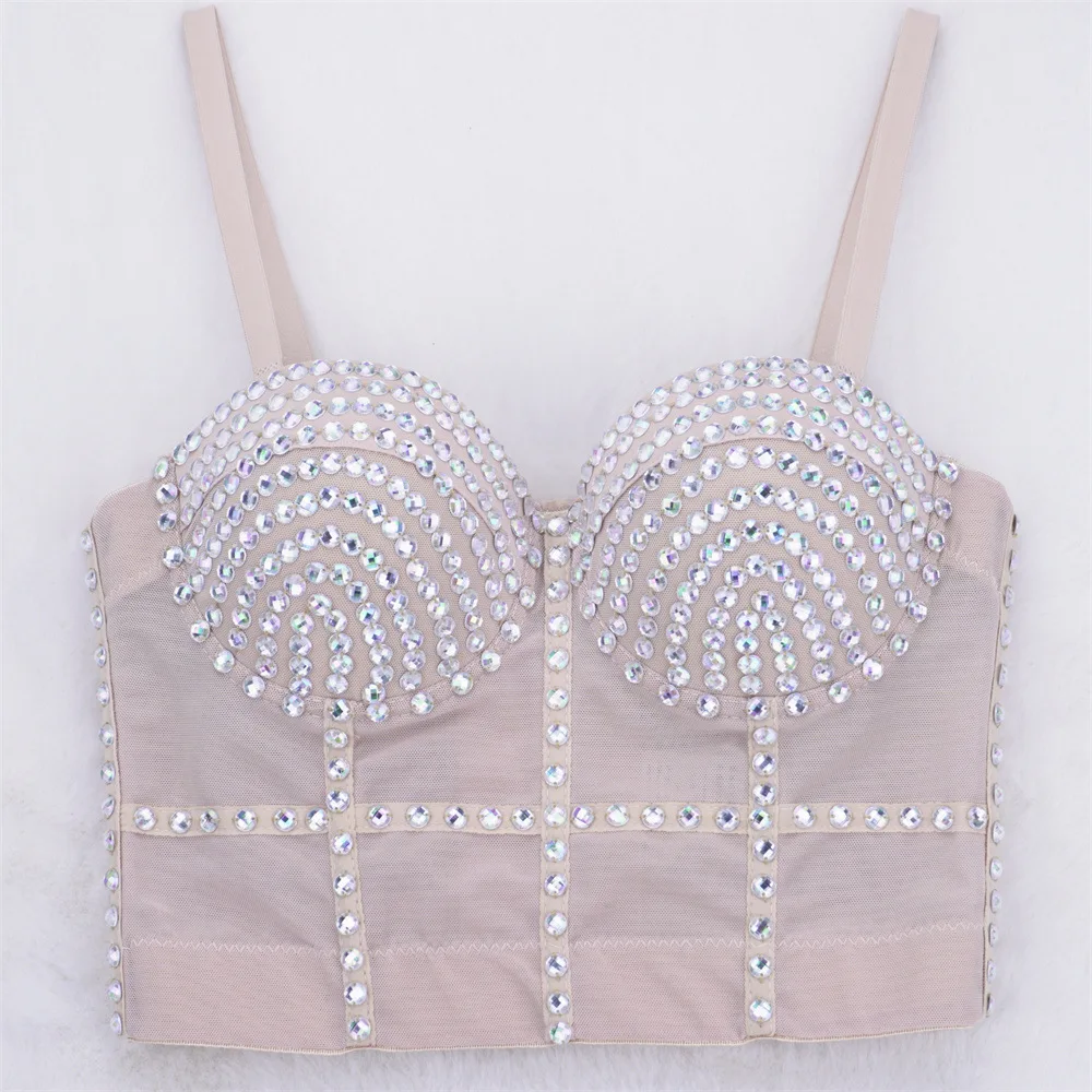 

Fashion Nightclub Sexy European and American Crystals Straps Beaded Corselette Outer Wear Inner Hot Girl Fishbone Top