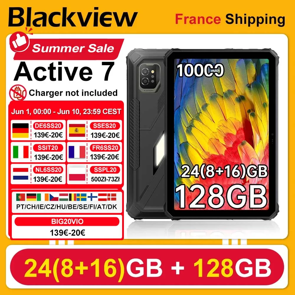BlackView Active 7 11'' Rugged Tablet [No EU Charger] 24(8+16)GB+128GB Night Version IPS 120Hz 10000mAh 45W  Android 15 NFC