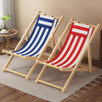Outdoor solid wood folding chair, leisure balcony beach lounger portable installation-free
