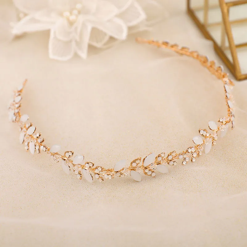 Floralbride Ins style Alloy Opal Crystal Rhinestones Bridal Headband Wedding Tiara Vine Hair Accessories Women Jewelry