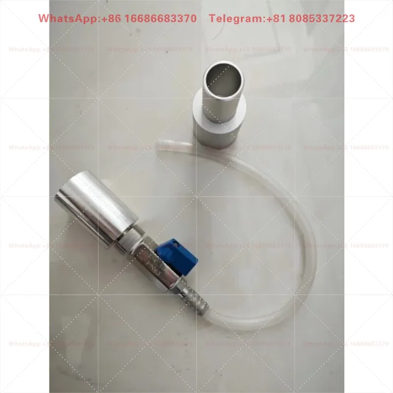 Particulate Flow Adapter Connector With Leak Test Tool Including Hose For Industrial Fluid System