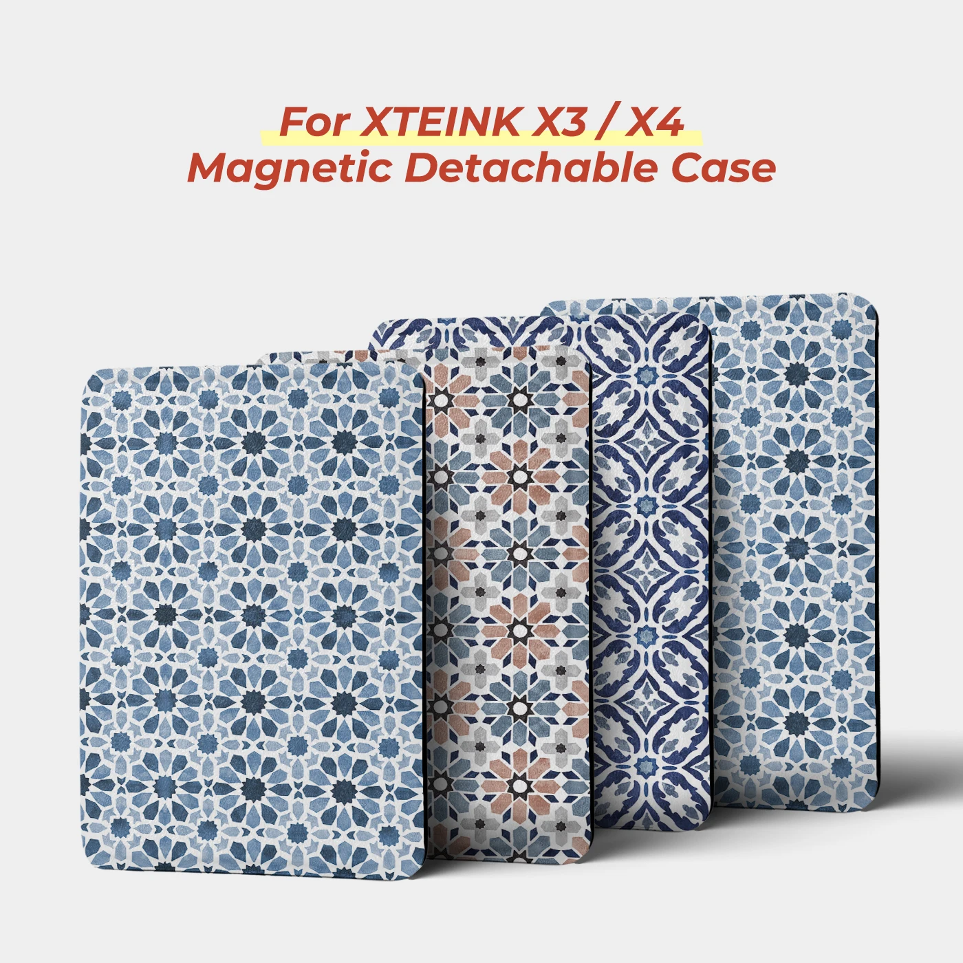 Twosheep Traditional Pattern Magnetic Detachable Case suit for XTEINK X3, XTEINK X4 Clear TPU Bottom Back Shell Smart Cover
