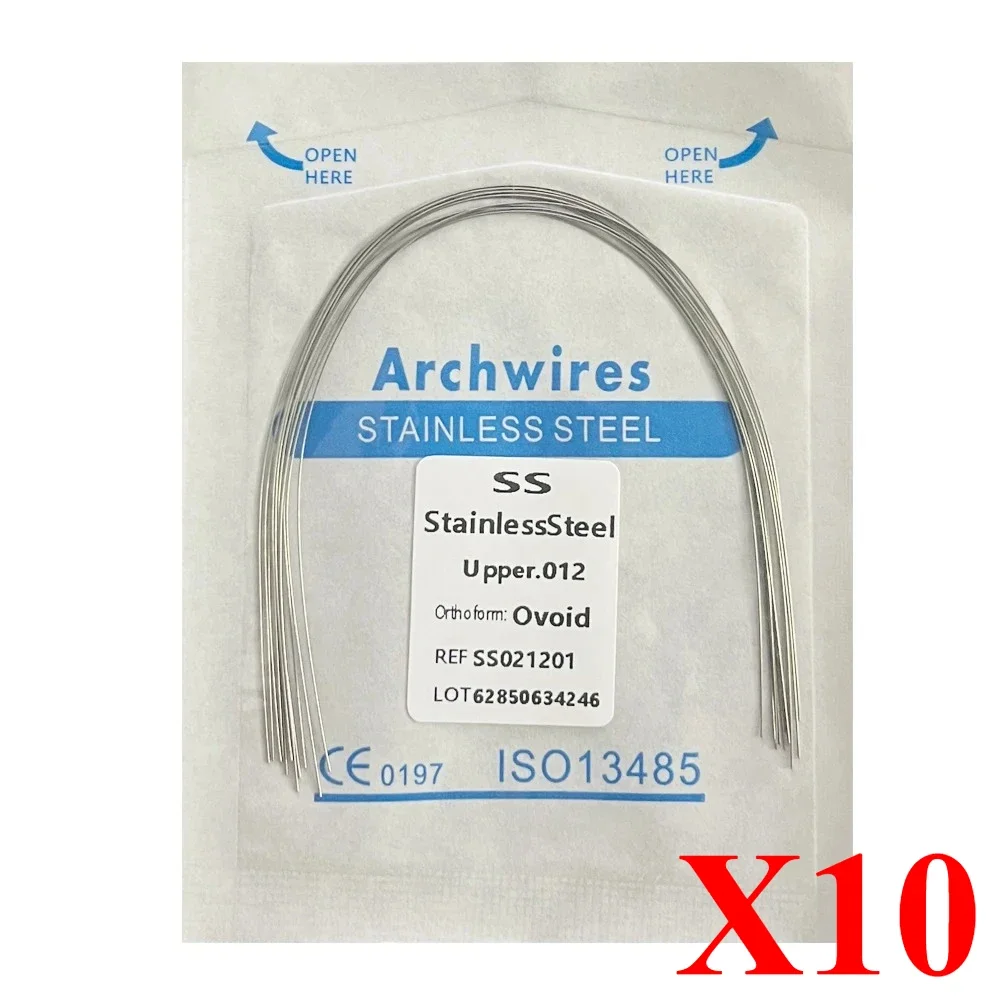 10pack AG Tandheelkundige Boogdraden Orthodontische Super Elastische NITI Ronde Rechthoek Archwire Lagere/Bovenste 012/014/016/018/020/16x16/16x22