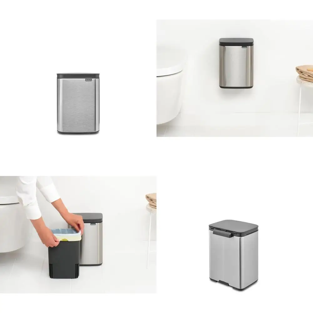 

Compact 1.1 Gal Trash Bin - Smooth Open, Soft Close Lid, Hygienic, Space-Saving for Home, Office, or Bedroom - Matte Steel PP -