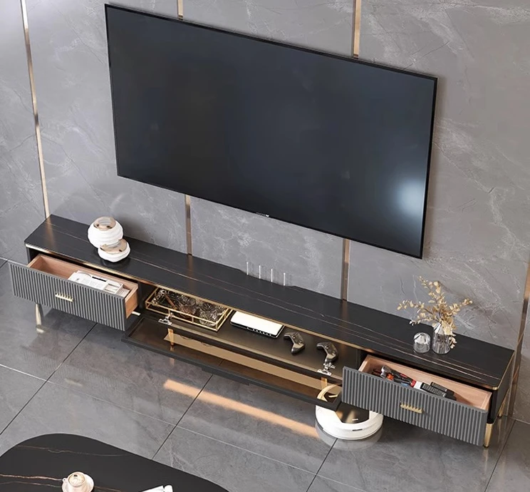 Modern and Minimalist TV Cabinet, Floor To Ceiling Living Room, Small Unit Rock Panel Coffee Table Combination