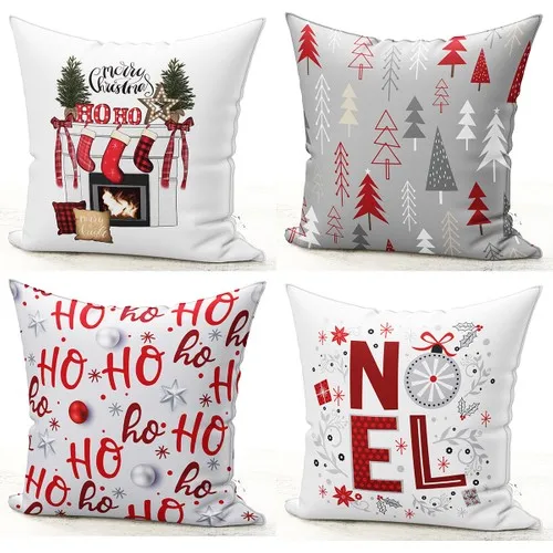 Bk Home Decor Decorative Christmas Christmas Themed 4'lü Pillow decorate Case Set