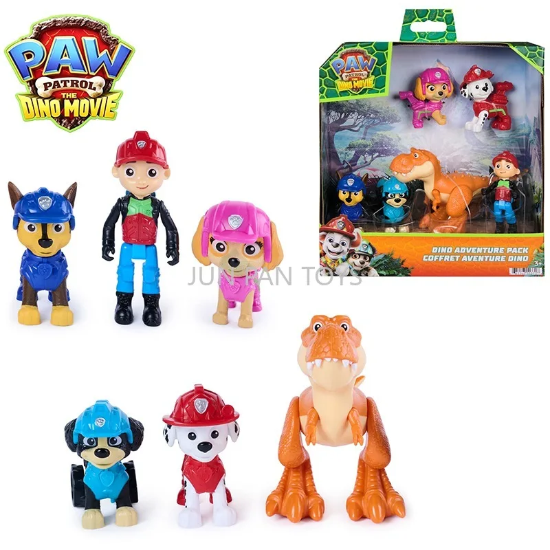 Оригинальный набор PAW Patrol The Dino Movie Adventure Pack: Райдер, Чейз, Маршалл, Скай, Рекс, Тимми. Многосуставная игрушка-динозавр. Подарок.