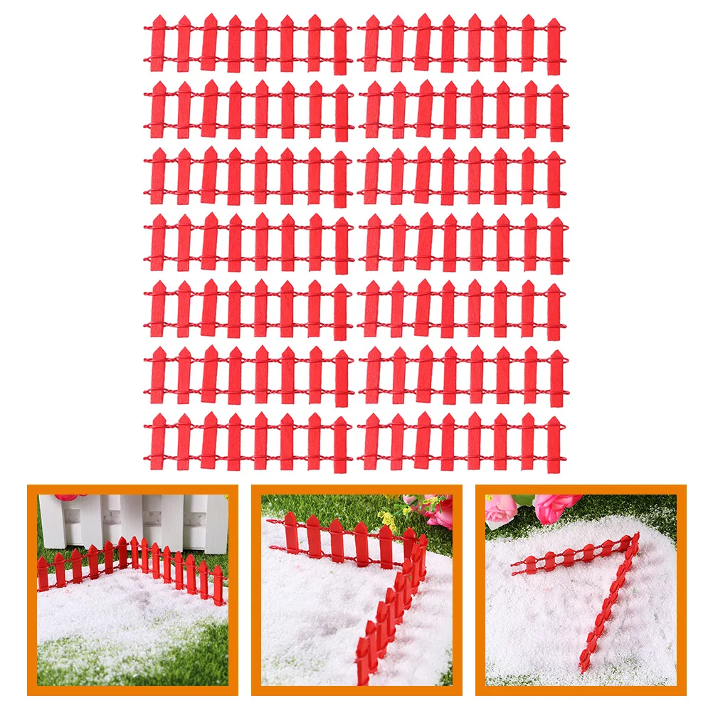

20 Pcs Small Wooden Fence Miniature Model Picket Indoor Garden Miniatures Red Decor for