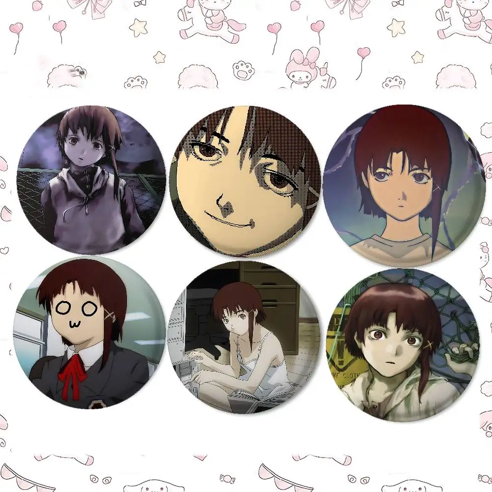 Cartoon S-Serial Experiments Lain Badges Peripheral Lapel Pins Tinplate Round Brooch For Shoulder Bag Accessories Souvenir Gifts