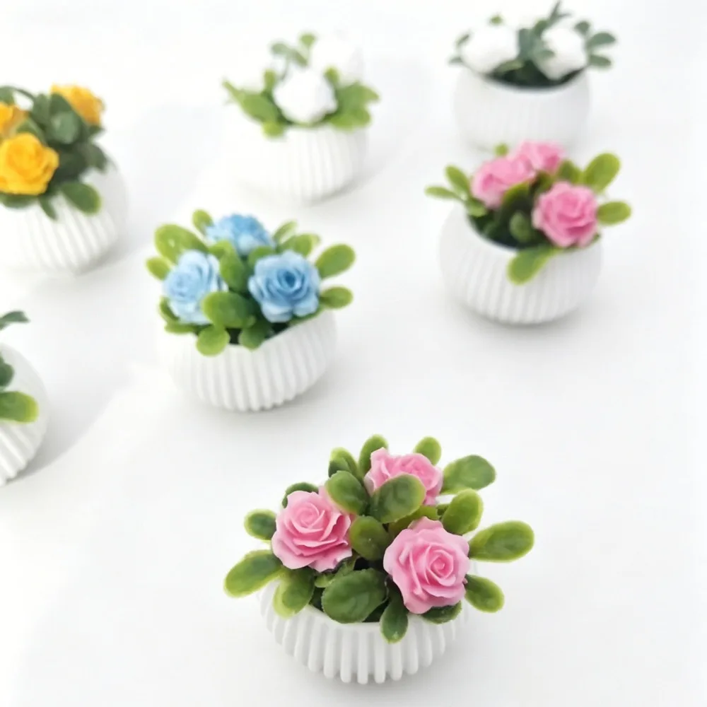 1 unidade de Planta de Rosa Miniatura em Vaso, Decoração para Cenário de Sala de Estar, Artesanato de Paisagem em Miniatura
