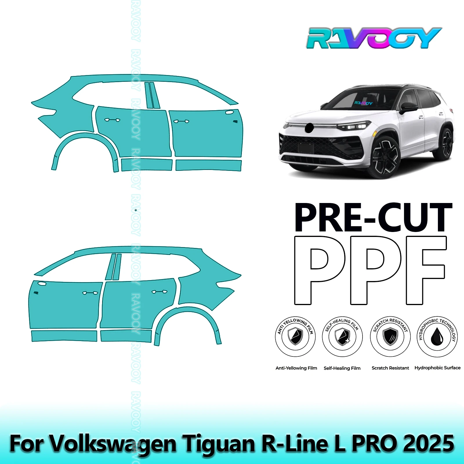 

For Volkswagen Tiguan R-Line L PRO 2025 8.5mil Clear Matte Pre-Cut PPF Door & A/B Pillar Kit TPU Paint Protection Film Set