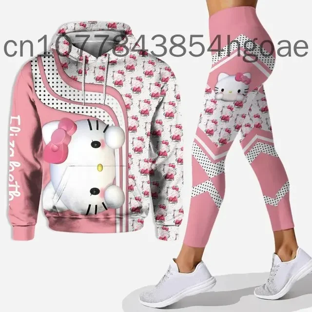 2024 New Hello Kitty Legging Hoodie Set Disney Yoga Pants Sweatpants Women\'s Disney Yoga Hoodie Leggings Fashion Tracksuit