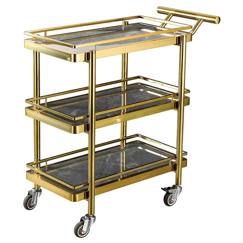 Thickened square tube stainless steel dining cart, hotel three-layer multi-functional food delivery trolley