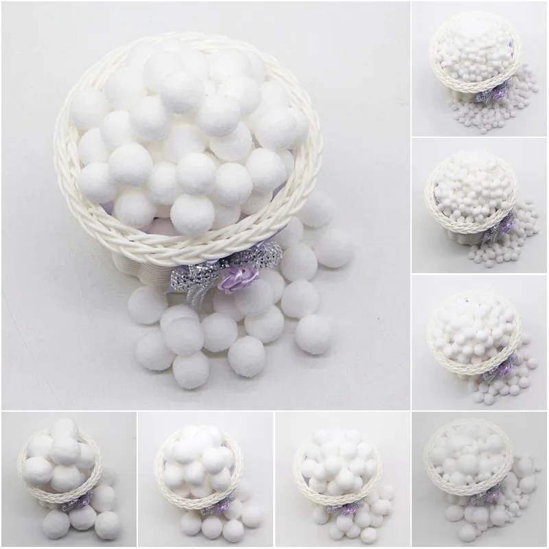 Biały pompon 8mm 10mm 15mm 20mm 30mm 40mm Pom Poms Ponpon Crafts Supplies DIY for Kids Garment Sewing Home Wedding Decorations