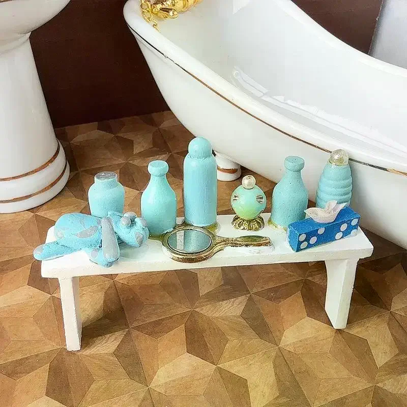 1Pcs 1/12 Dollhouse Simulation Mini Toiletries Rack Model Miniature Items Dolls House Accessory Perfume Shelf Ornaments Toys