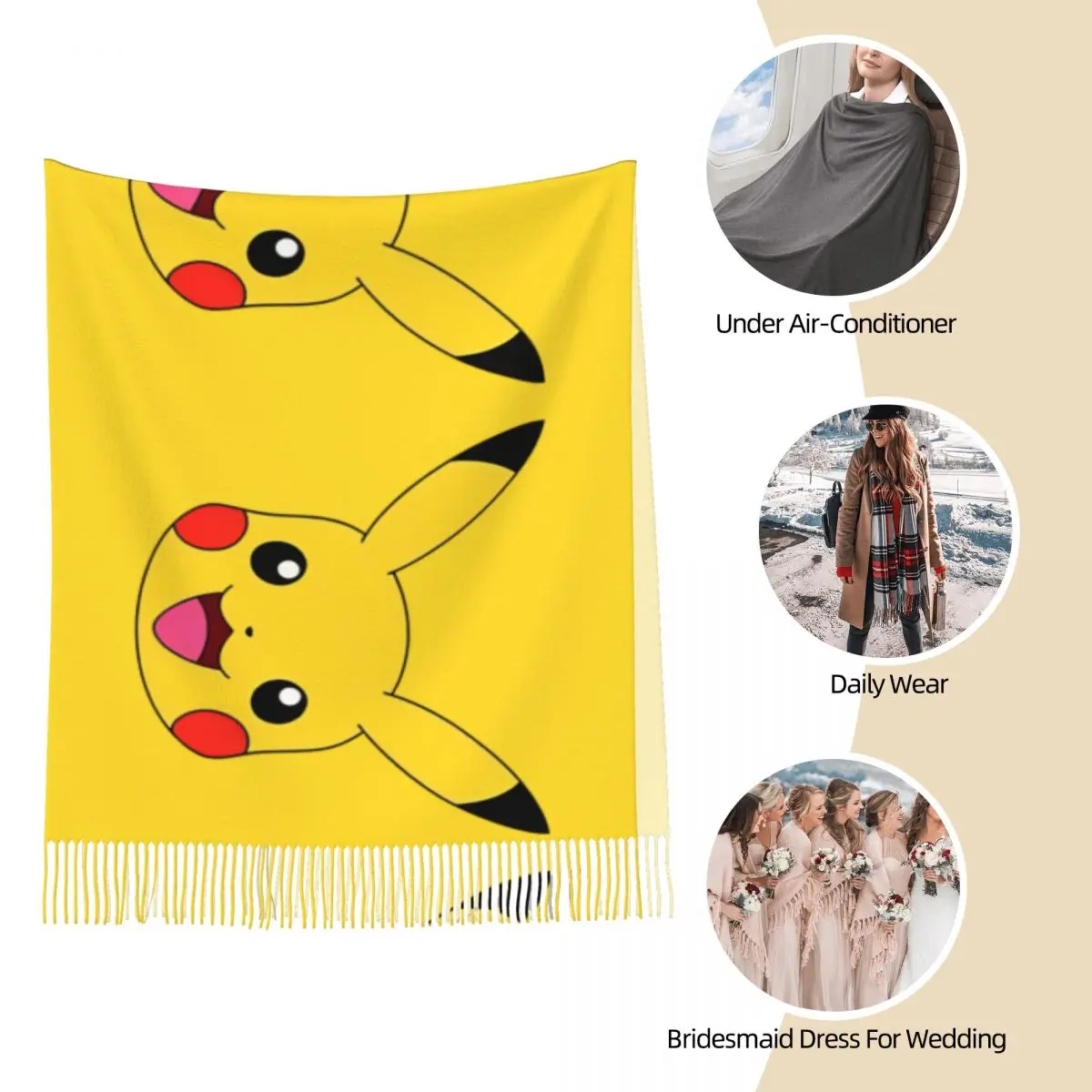 Pokemon Pikachu Gioco Cartoon Scialle Avvolge per donna Calda grande sciarpa lunga Sciarpe con scialle di Pashmina anime carine