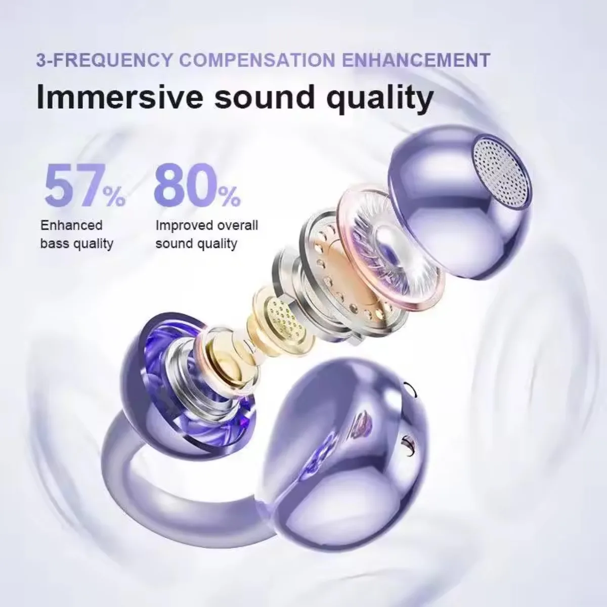 Earphone Bluetooth Klip Telinga Terbuka Terjemahan AI Waktu Nyata Cerdas 134 Bahasa Earphone Terjemahan Nirkabel Perjalanan Kantor
