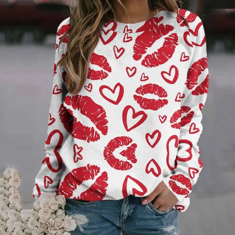 Autumn Love Heart Sweatshirts 3D Print Hoodie Women Fashion O-Neck Hoodies Streetwear Oversized Harajuku Pullover Woman Clothing