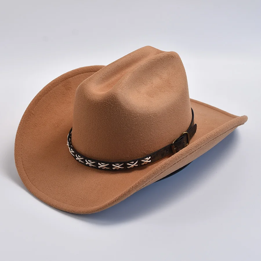 Chapeaux de Cowboy occidentaux Vintage à gros bords pour hommes et femmes, chapeau de Jazz en laine artificielle pour hommes et femmes