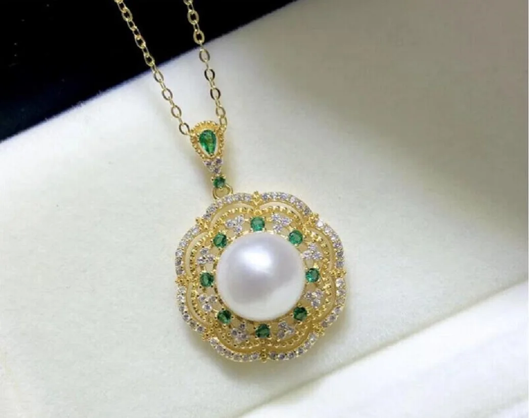 Large AAAAA 10-11mm South China Sea Authentic White STUD Pearl Pendant Necklace 925S