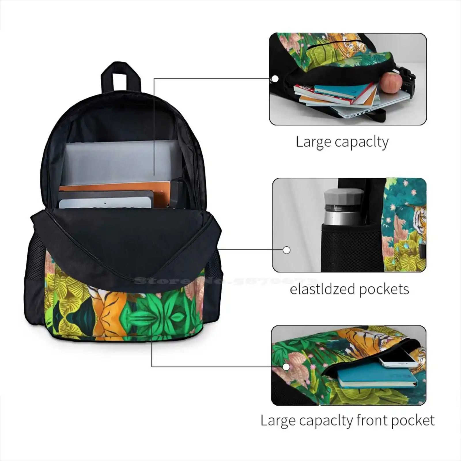 Dschungel Tiger heißen Verkauf Schult asche Rucksack Mode Taschen Aquarell Dschungel Wald Tiger Wildtier Wildnis Natur botanisch