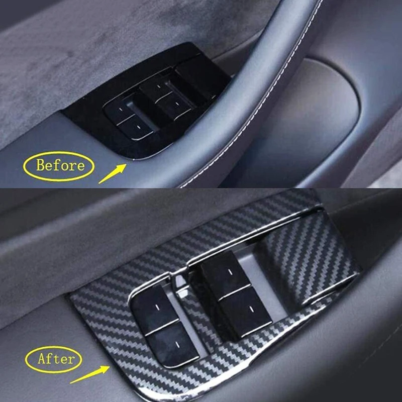 For Tesla Model Y Carbon Fiber Car Interior Window Lift Switch Button Panel Cover Frame Trim Car Accessories image 2