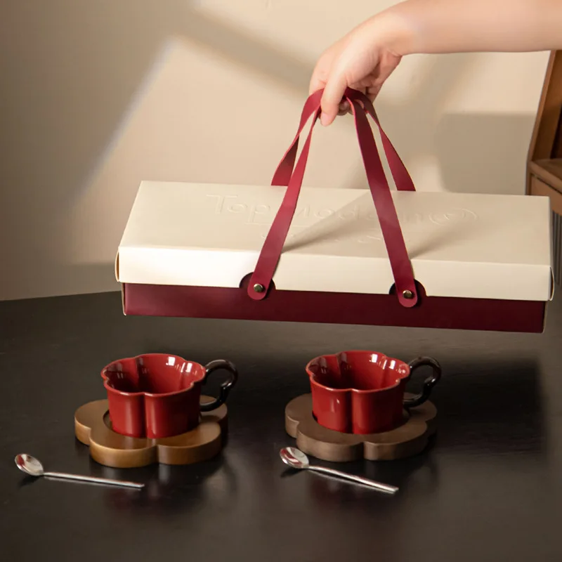 Medieval saucer, ceramic coffee cup and saucer gift box set, coffee cup mug with spoon, wedding housewarming gift box.