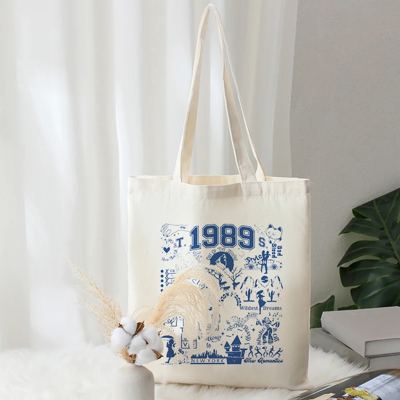 1989 Pattern Canvas Tote Bags Foldable Shoulder Bag for Swift Gifts Travel for Women's Shopping Bag Reusable Handbag for Beach