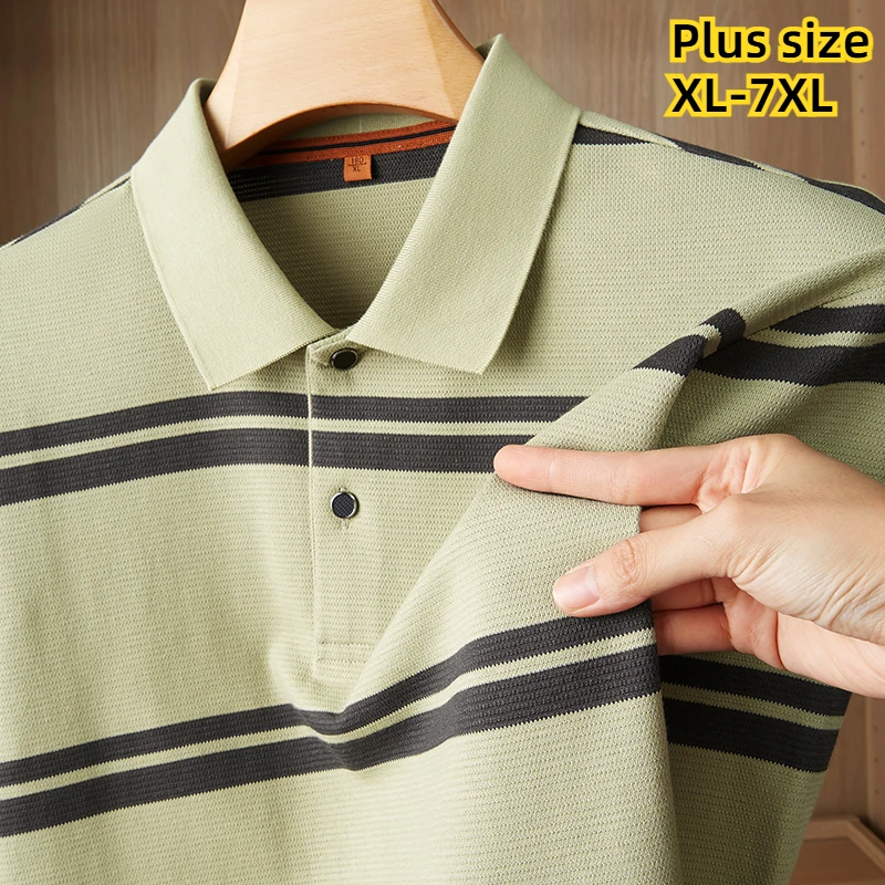 XL-7XL high quality retro classic striped men's business casual POLO shirt, autumn long sleeve lapel T-shirt  68.8%Cotton