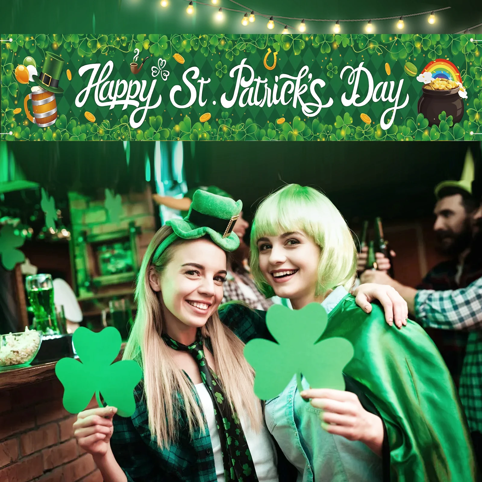 لافتة عيد القديس باتريك السعيدة، لافتة ساحة خارجية لعيد القديس باتريك المحظوظ، لافتة سياج خضراء شامروك كلوفر #6