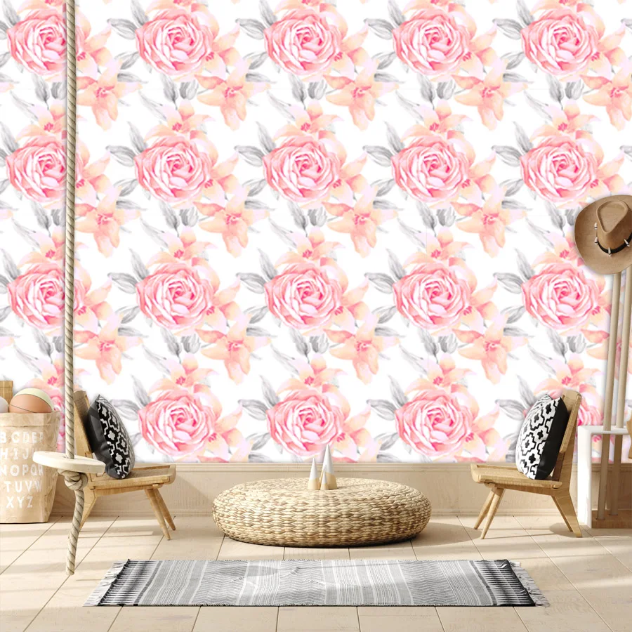 Custom Self Adhesive Wallpaper Accept for Bedroom Walls Contact Paper Pink Rose Girls Wall Papers Home Decor Mural TV background