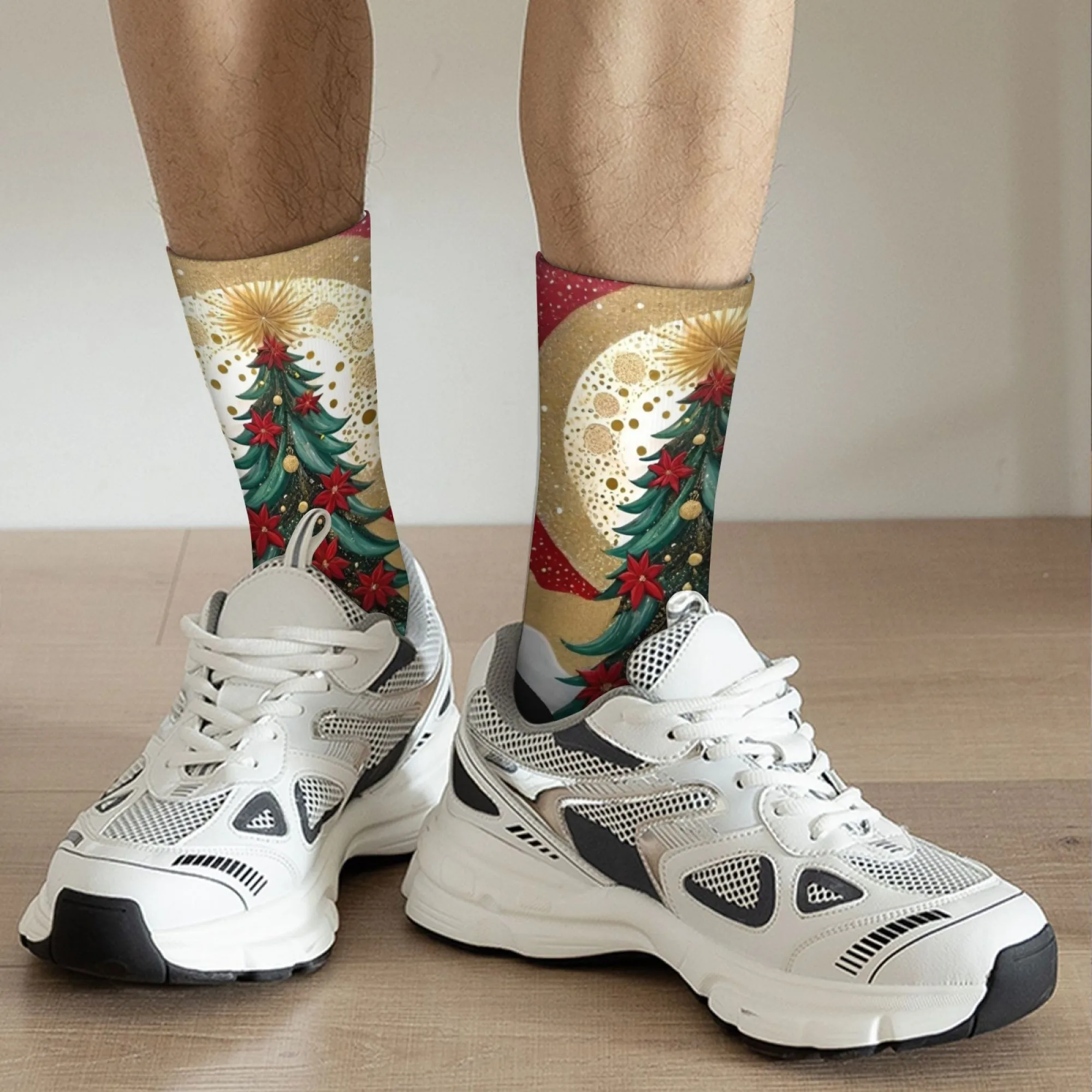 Kaos Kaki Motif Pohon Natal Kaos Kaki Pria untuk Liburan Kaos Kaki Crew Lembut Nyaman Desain Natal Hadiah Keluarga untuk Pria Kaos Kaki Pesta Unik