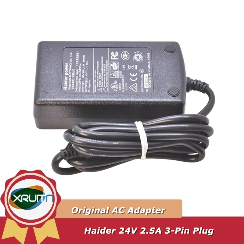 

Genuine Haider HDAD60W104 24V 2.5A 60W AC Adapter Switching Power Supply 3-Pin Printer Charger