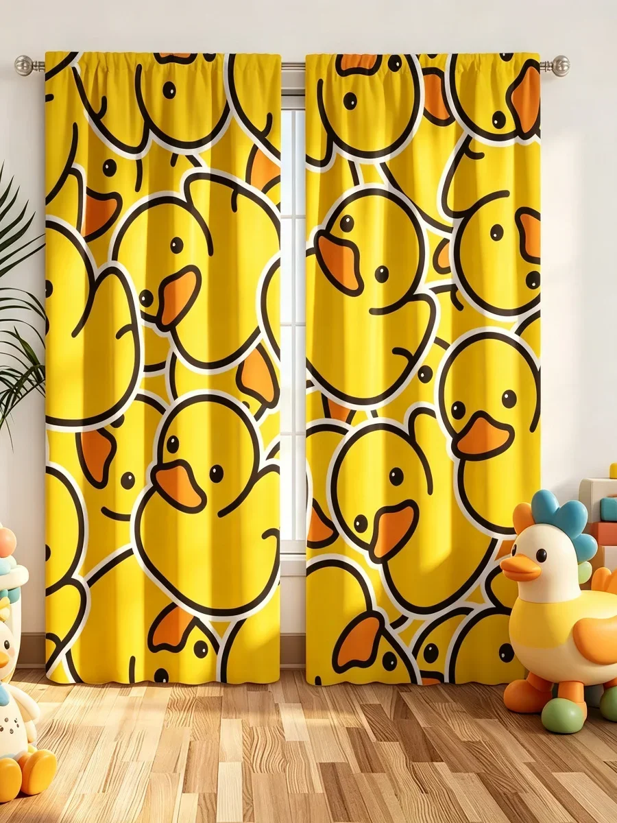 Cute Yellow Duck Pattern Curtains for Nursery Room Kids Bedroom Window Drapes Bright Fun Home Decor
