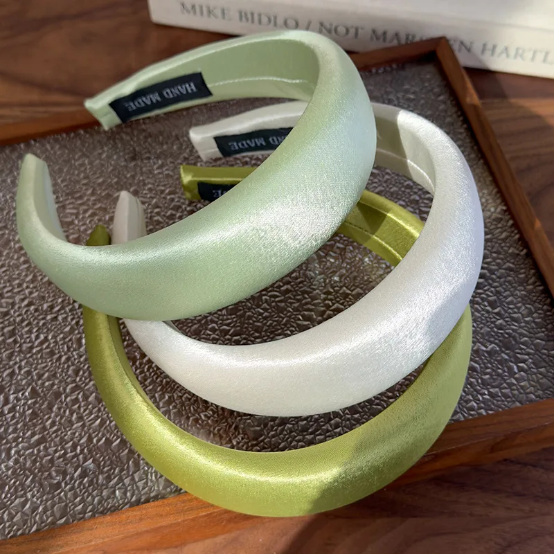 Spring/summer New Bright-coloured Satin Headbands 4cm Wide-Brimmed Sponge Hair Band Woman Temperament Hair Hoop Hair Accessories