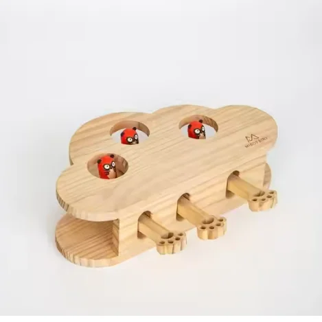 Interactive Cloud Shaped Wooden Cat Toy Whack a Mole Pet Puzzle Game Indoor Training Toy
