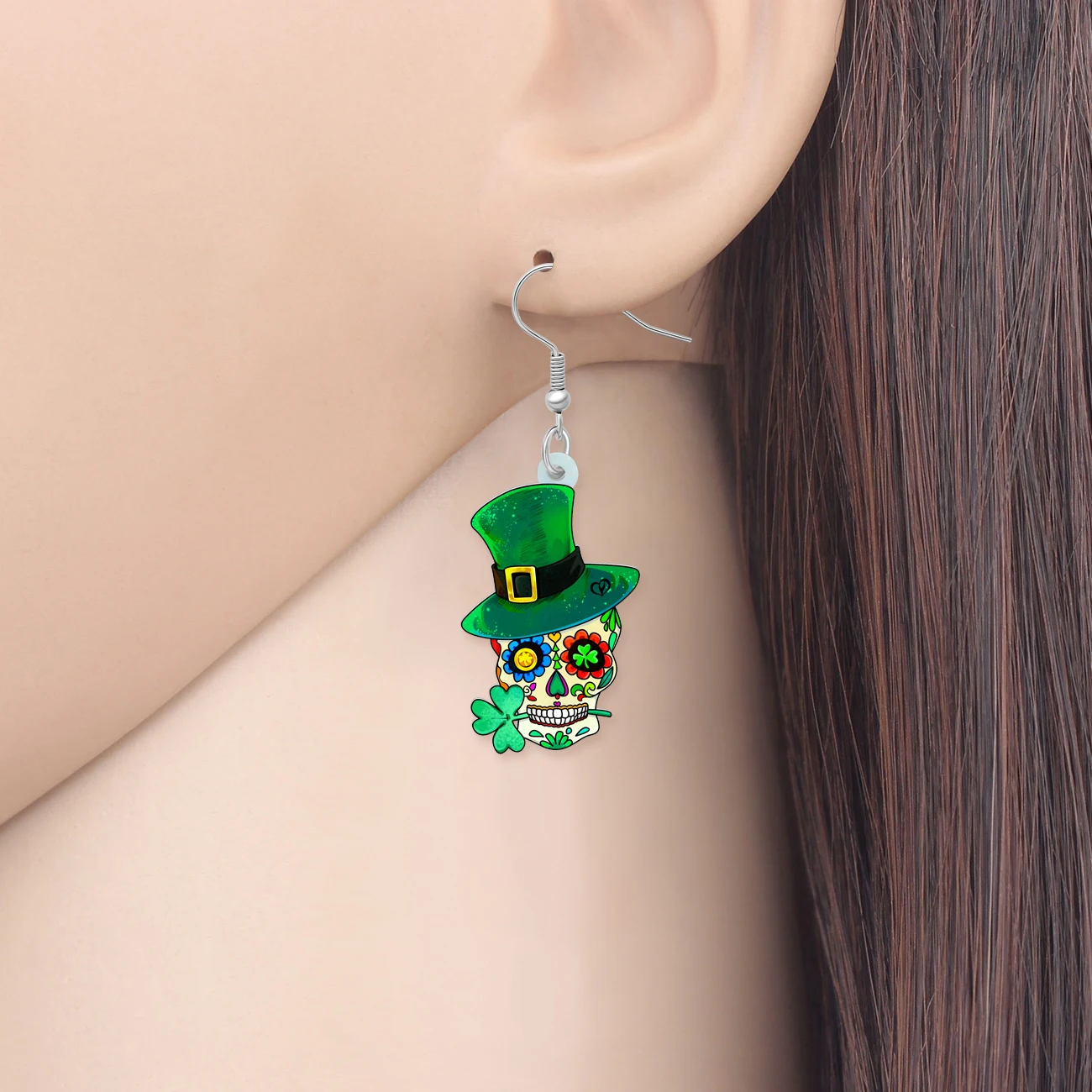 Bonsny Acrylic St Patricks Day Jewelry Skull Earrings Flowers Novelty Fashion Jewelry Dangle Drop For Girls Women Accessories