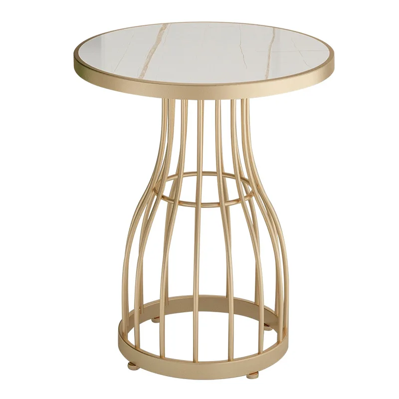 Wrought Iron Marble Edge Coffee Table – Modern Simple Light Luxury Round Corner Cabinet for Bedroom
